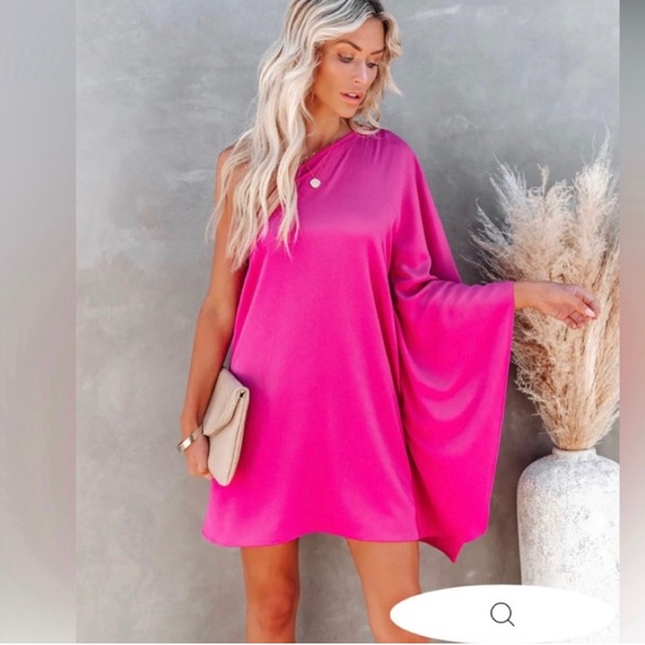 Vici Hot Pink Side To Side One Shoulder Statement Dress |Size Small - Picture 6 of 9